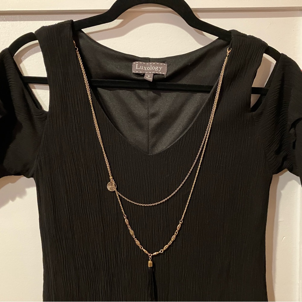 Luxology Dress Womens Size 4 Black Short Off The Shoulder Sleeve Gauze